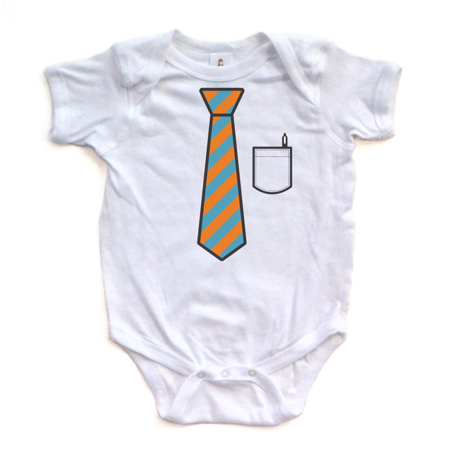 Orange and Blue Tie on a White Baby Bodysuit - 0442-4400-WHI