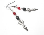 Goddess earrings, Pagan jewelry, Wiccan earrings, Red and black