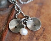 Personalized rustic oxidized 1/2" sterling silver initial disc necklace
