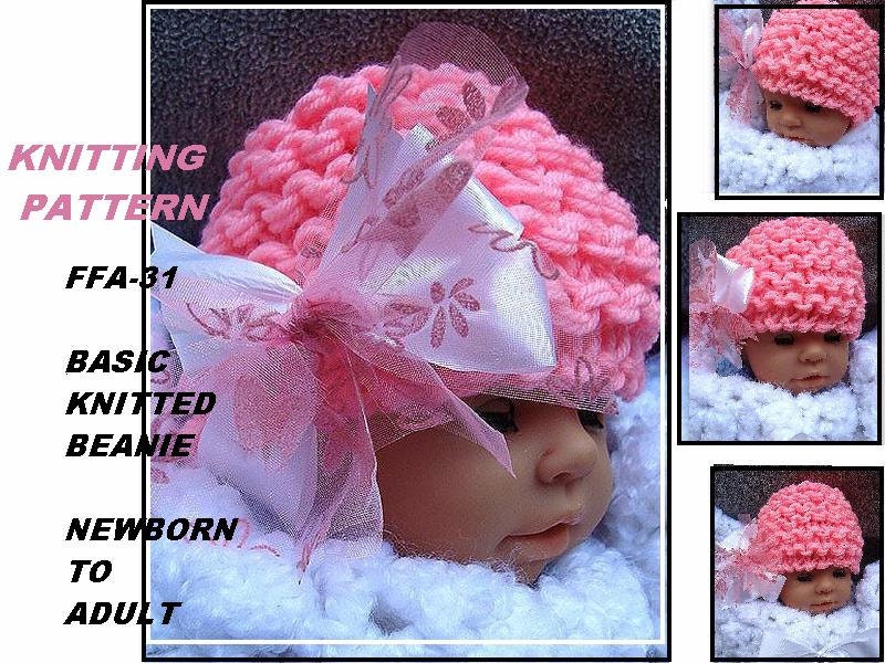 KNITTING PATTERN, basic beanie hat, newborn to adult, pdf digital instant download, number FFA-31,