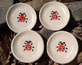 Ladybug Dish Set, Tapas, Picnic, Dessert Plate, Appetizer Serving for Four Handmade by Big Dog Pots bigdogpots