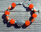 Orange jade, turquoise and agate bracelet, jade jewelry