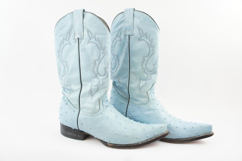 sky blue leather ostrich boots size 9.5 SALE PRICE