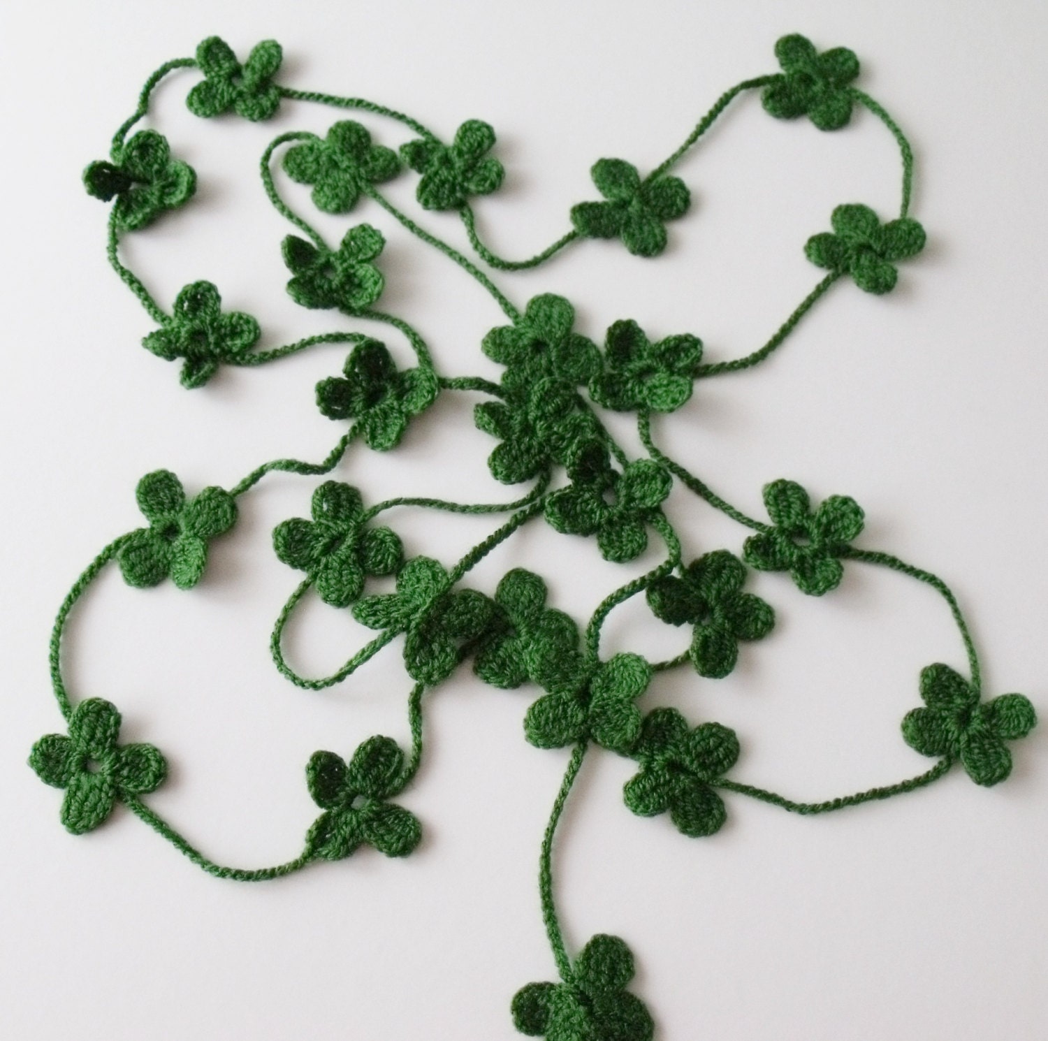 Dark Green Bloom Crochet Scarf-READY FOR SHIPPING-