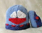 Hand Knitted Baby Hat - SAILBOAT OR AIRPLANE--Cotton Knitted Baby Hat- Knitted Children Clothing-All Weather Knitted Baby Hat-Take Your Pick