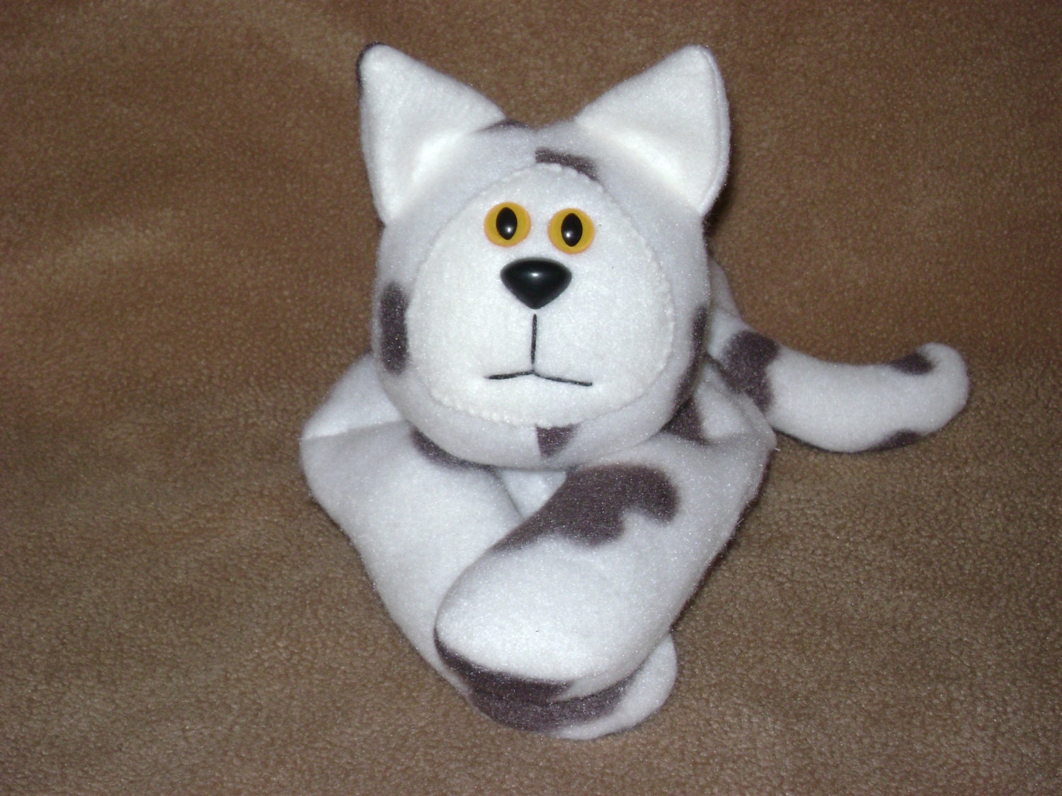 OOAK Handmade Fleece KITTY CAT / Brown and White Cow Print / Plush Soft & Fuzzy