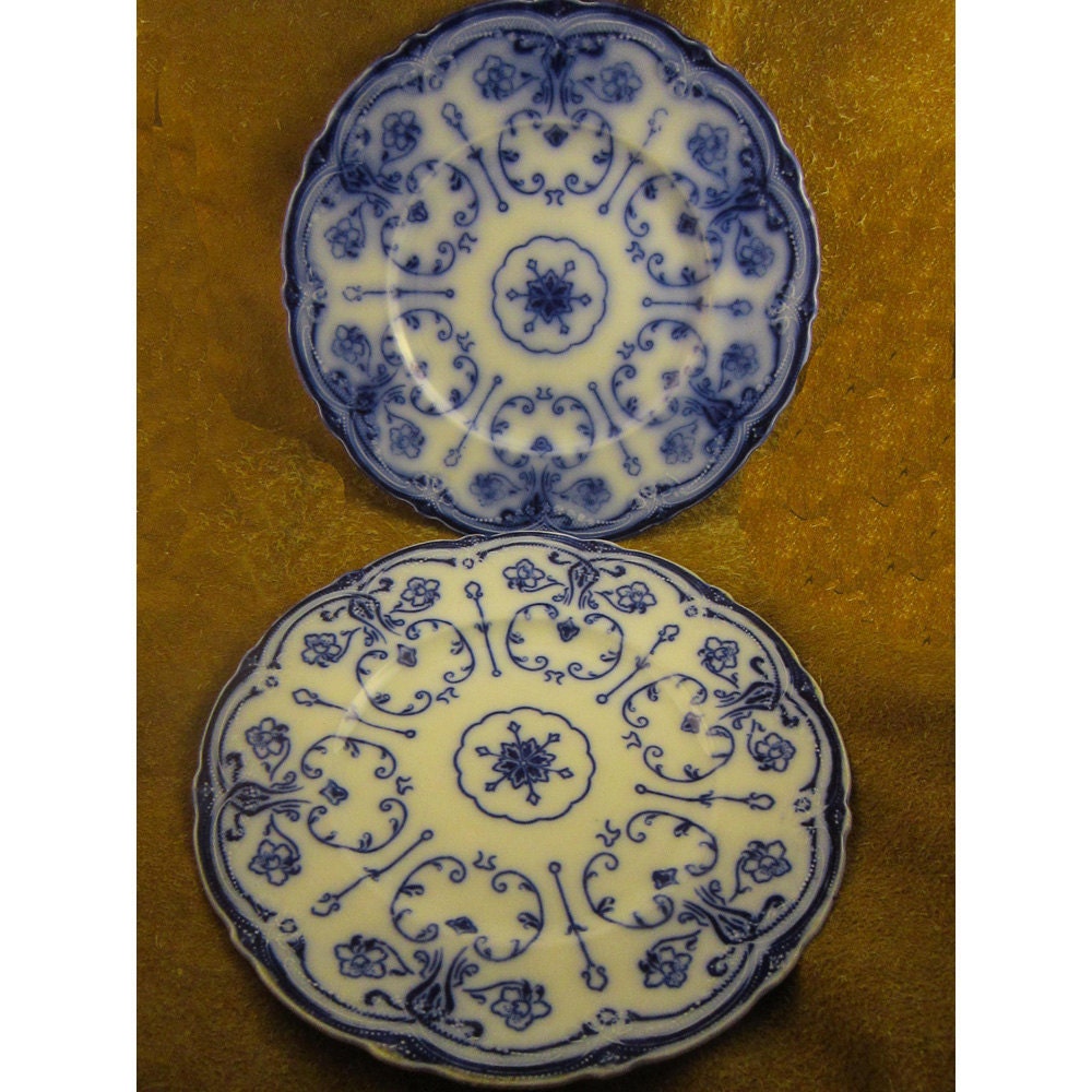 Antique Conway Flow Blue Dinner Plate by New Wharf Pottery