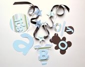 Baby shower banners decorations baby blue and brown stripes it's a boy banner by ParkersPrints on Etsy Il_170x135