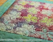 MarveLes LIVE IN the SPIRIT Art Quilt table runner Home Decor Dining Decor Orange Pink Aqua Yellow Green