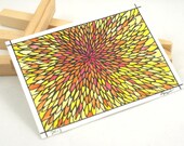 ACEO . Chrysanthemum in Golden Yellow, Red, Orange . Watercolor Painting . Abstract Art . Original Pen Drawing