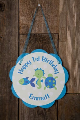 Under The Sea Door Hanger - Ocean Happy Birthday Party Sign Decoration in Aqua Blue and Green Il_170x135