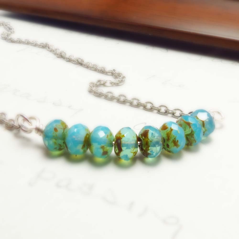 Czech Glass Jewelry, Czech Glass Necklace, Silver beaded necklace