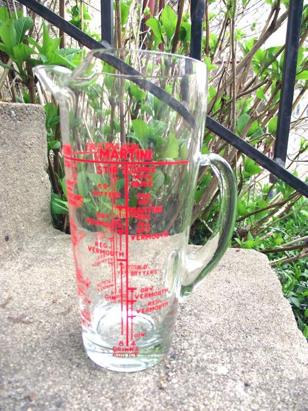 Vintage Drink Pitcher with recipes, Martini pitcher, Mad Men, Mid Century