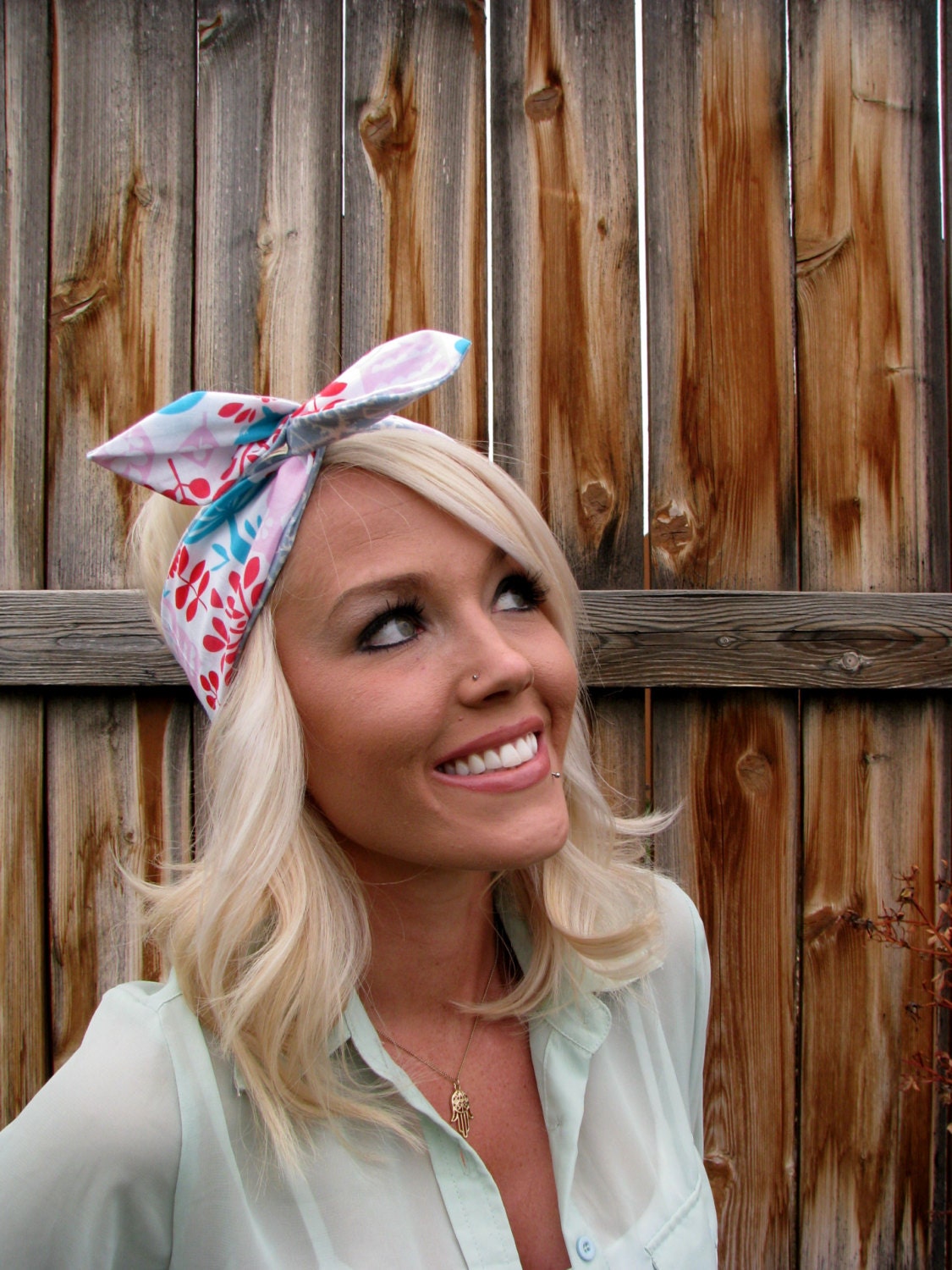 Vintage Inspired Pin Up Dolly Bow Reversible Headband With Easy Twist Wire in Michael Miller Fabric