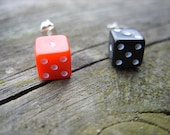 tiny dice post earrings black red white dots unisex jewelry for her for him rpg geek nerd geeky geekery fun game gamer