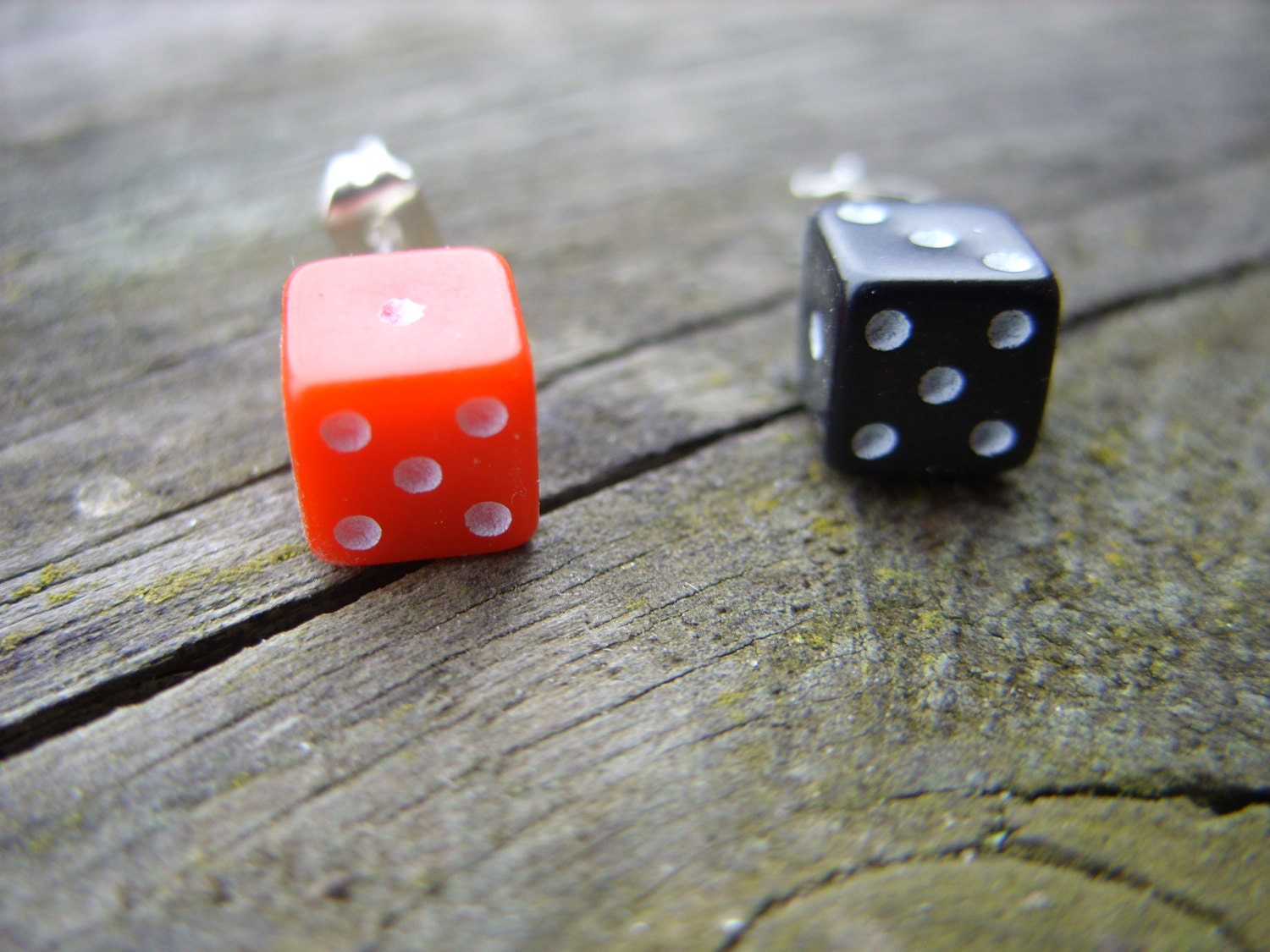 tiny dice post earrings black red white dots unisex jewelry for her for him rpg geek nerd geeky geekery fun game gamer