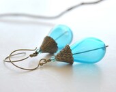 ON SALE Aqua Teardrop Glass Earrings