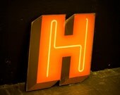 Retro Style Faux Neon Wood Letter H Warm Glow