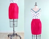 80's High Waist Magenta Pleated Pencil Skirt - Small Medium