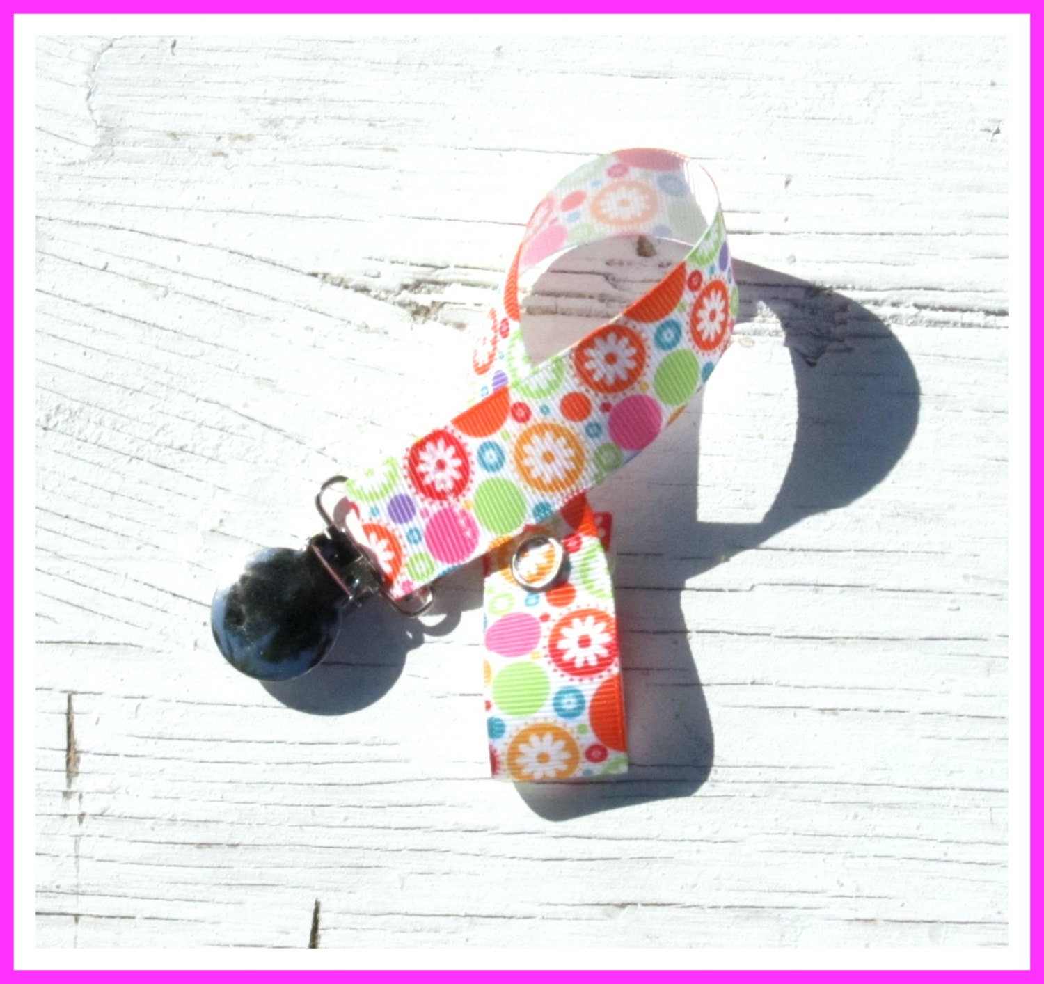 Hopscotch Daisy Pacifier Clip- Baby Girl Pacifier Clip- Baby- Infant- Toddler- Ready To Ship