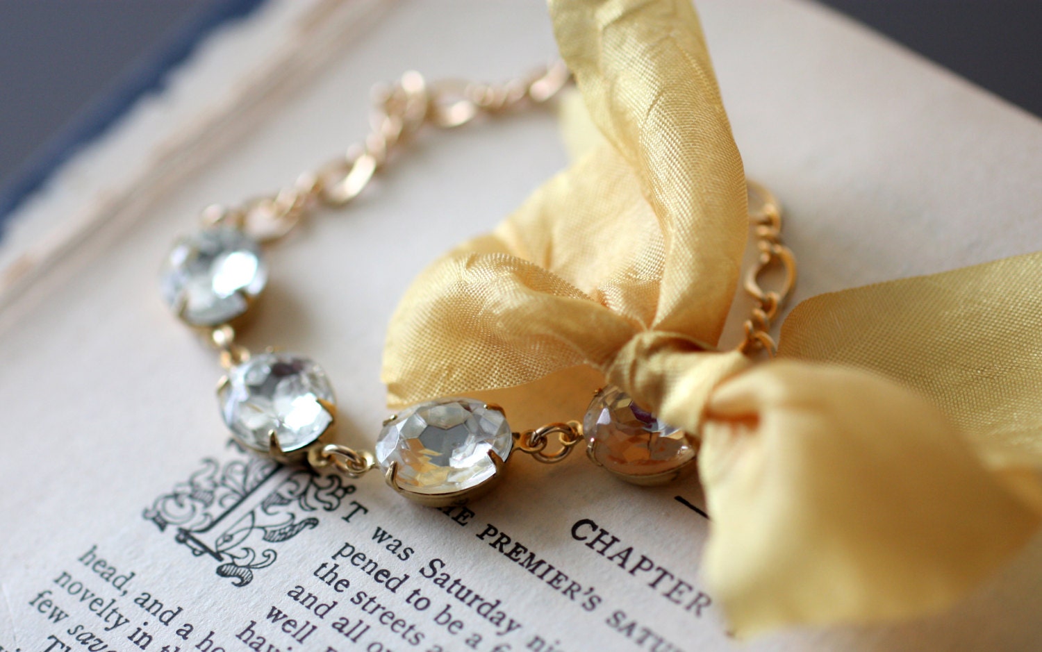 Vintage Jewel Bracelet with Gold Ribbon. 14k Gold Filled Bracelet. The Duchess