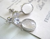 Crystal Wide Rhodium Bezel Cubic Zirconia Earrings Bride Bridesmaids Wedding Party