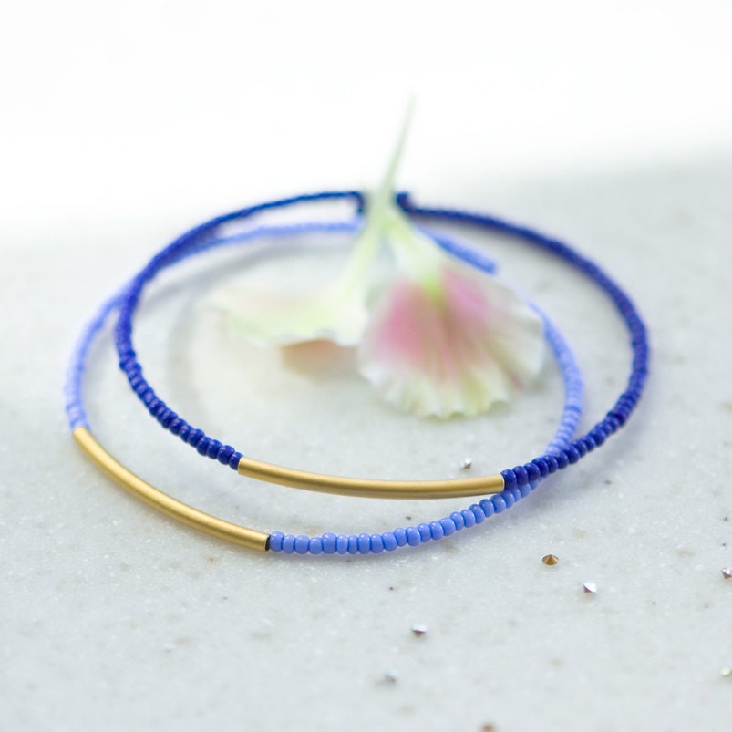 Bangle bracelets , Memory wire bracelet, Gold bar bracelets, Cobalt blue bangles, Indigo bracelet, Navy blue bracelet