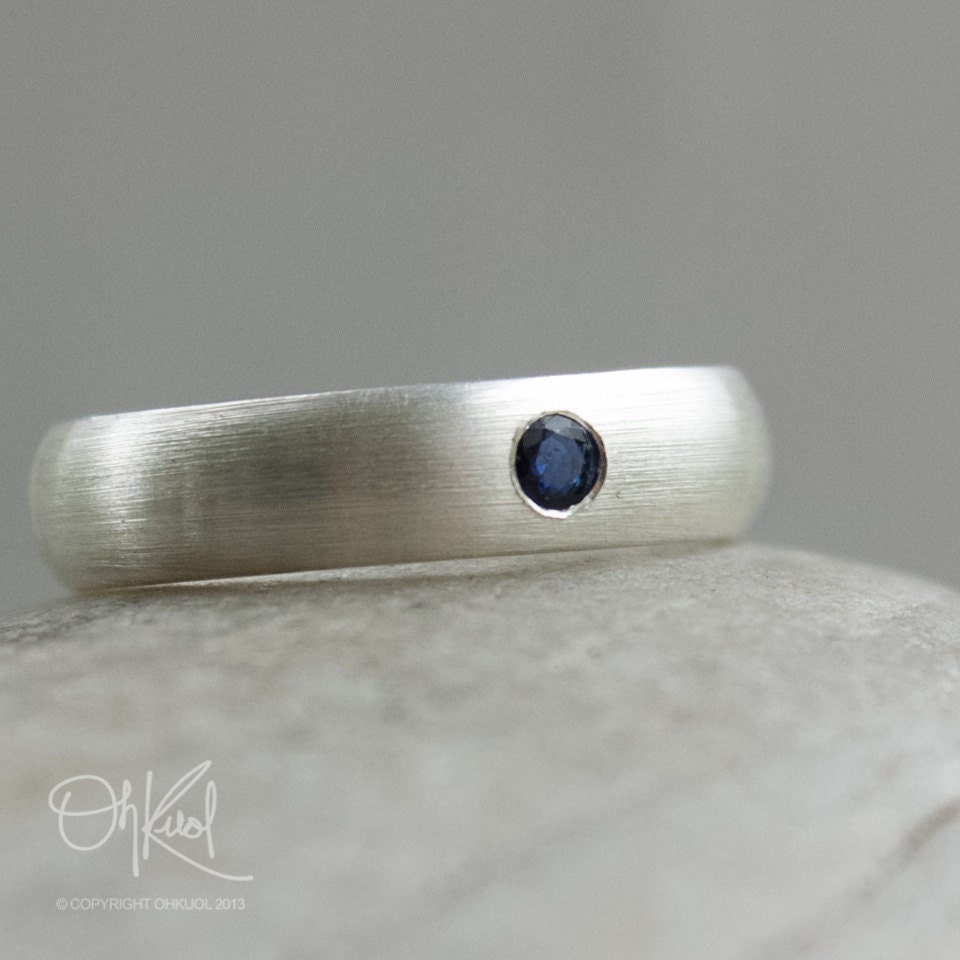 Silver Blue Sapphire Band Ring for Men - Wedding Band, Anniversary Gift - Men's Ring