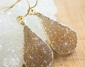 Gold Maple Sugar Druzy Teardrop Earrings - 14K Gold Fill