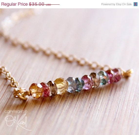 Memorial Day SALE Multi-colour Mystic Quartz Gemstone Necklace - Wire Wrapped - 14K Gold Filled
