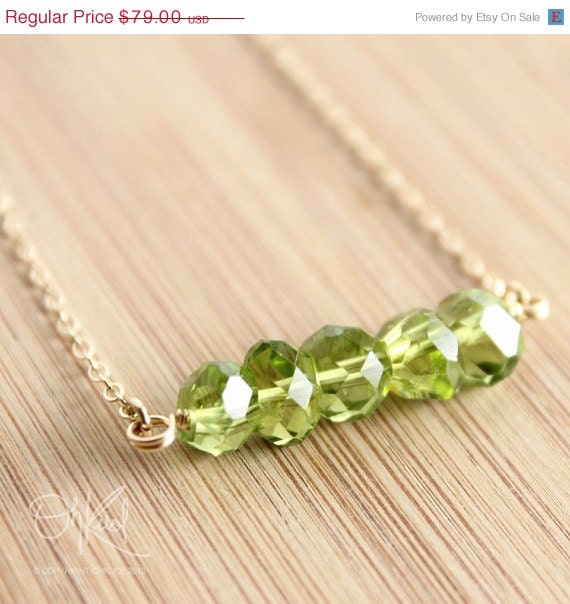 Memorial Day SALE Gold August Green Peridot Necklace - 14K Gold Fill - August Birthstone