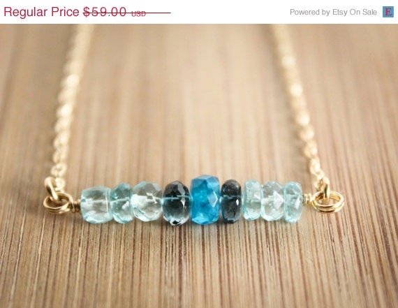 Memorial Day SALE Blue Ombre Necklace - London Blue Topaz, Apatite - Shades of Blue, Summer Ombre Trend