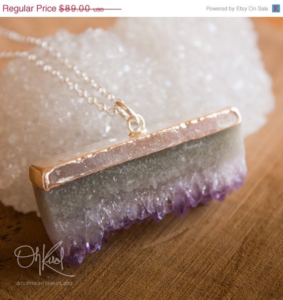 SALE 15 OFF Purple Amethyst Geode Slice Necklace - Stalactite Slice - Sterling Silver