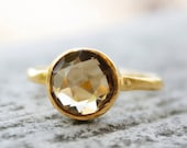 SALE 15 OFF Citrine Ring - Round Shape - Gold Plated Ring