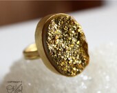 SALE 15 OFF Metallic Gold Titanium Druzy Ring - Adjustable Gemstone Ring - Statement Ring