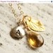 SALE 15 OFF Personalized Charm Necklace - Hand Stamped, Initial Charm - Champagne Citrine, Leaf, 14KT Gold Fill, Autumn Wedding