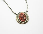 Mosaic Pendant handmade art jewelry with coral tiles