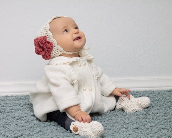 Baby Girl Vintage Style Bonnet with Flower