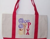 Embroidered Tote bag with saying Shoe diva with gold highlights