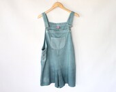 Vintage 80s Blue Ombre Oversized Cotton Overalls // Casual Spring Shorteralls