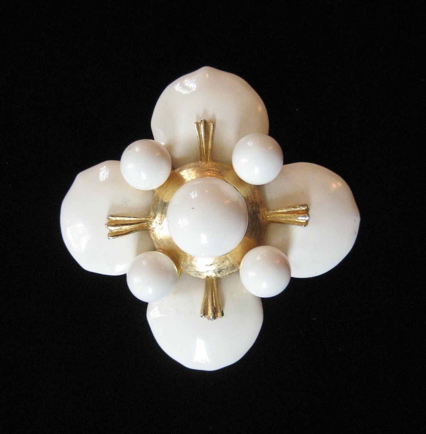 White Enamel Four Point Brooch, High Fashion Look