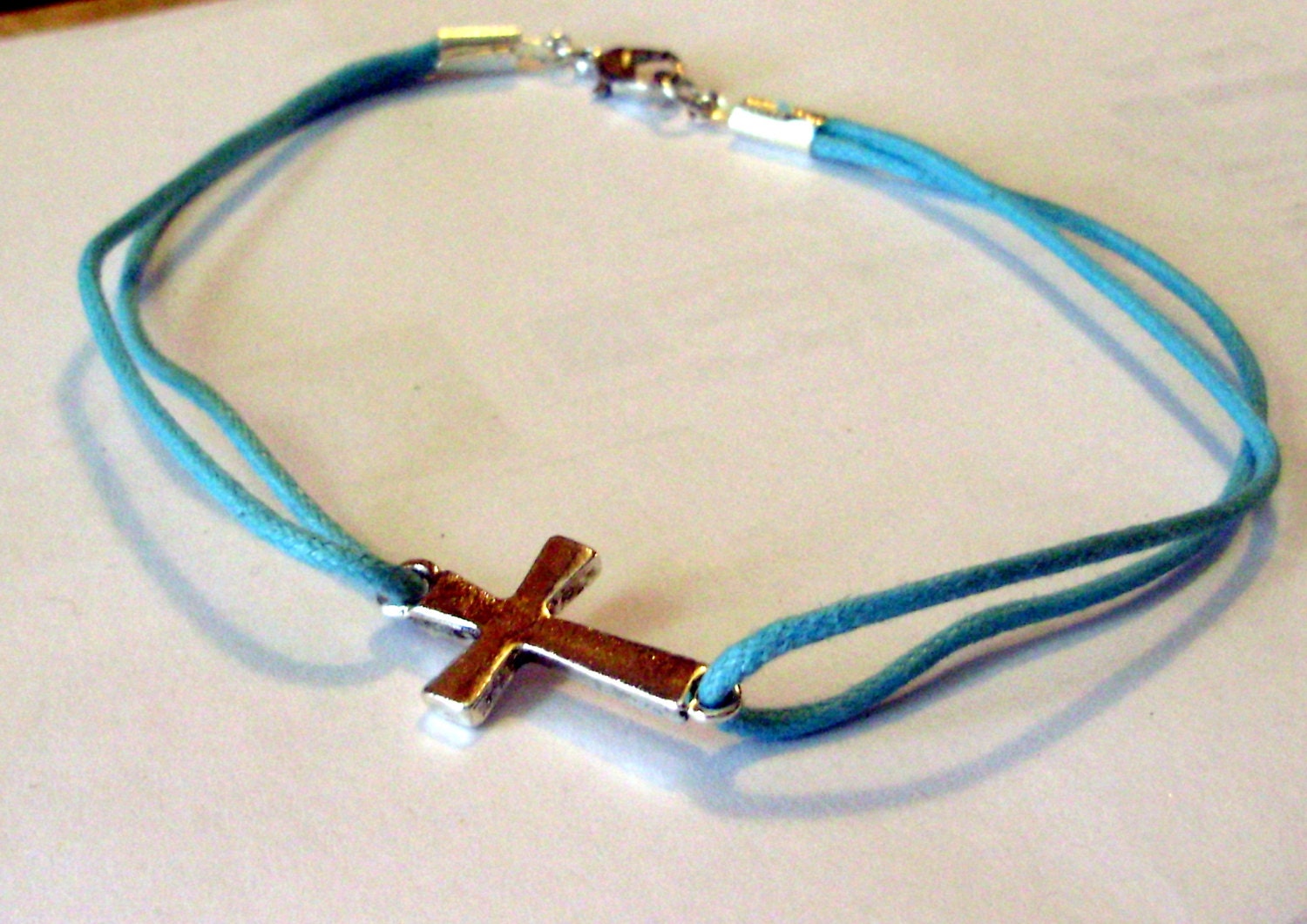 Anklet  Cross Anklet Teal Cord &Cross Anklet  women Anklet OOAK  Kmgems