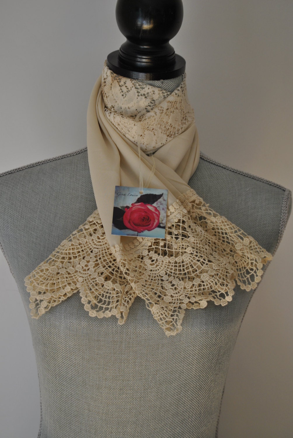 Organic Charmeuse Tea Stained Lace Scarf