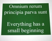 Small beginnings - Green latin phrase postcard
