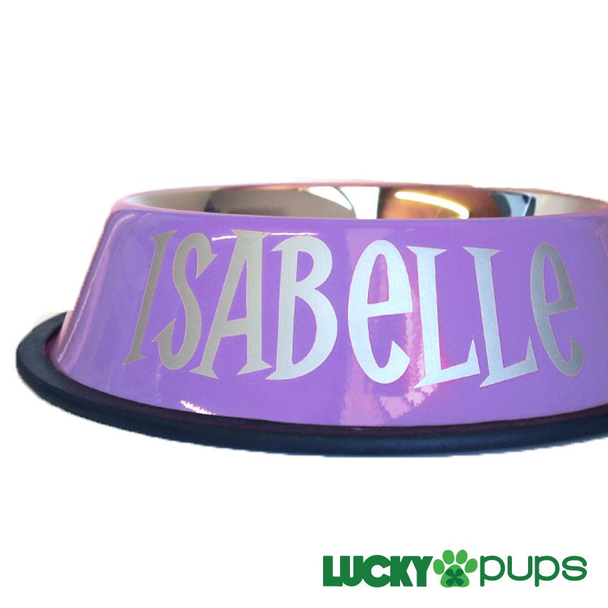 Medium - Light Purple - Personalized Stainless Steel Dog Bowl - Name