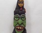 Halloween Troll Witch Hilda and Snake Slither Wood Carving by LLA Carve