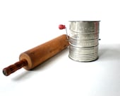 Antique Baking Tools, Flour Sifter, Rolling Pin, Rustic Kitchen, Bromwells Sifter, Red, Shabby Chic - HoundDogDigs