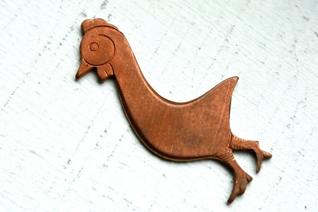 6 Vintage 1950s Copper plated Roosters // Rustic Country Estate
