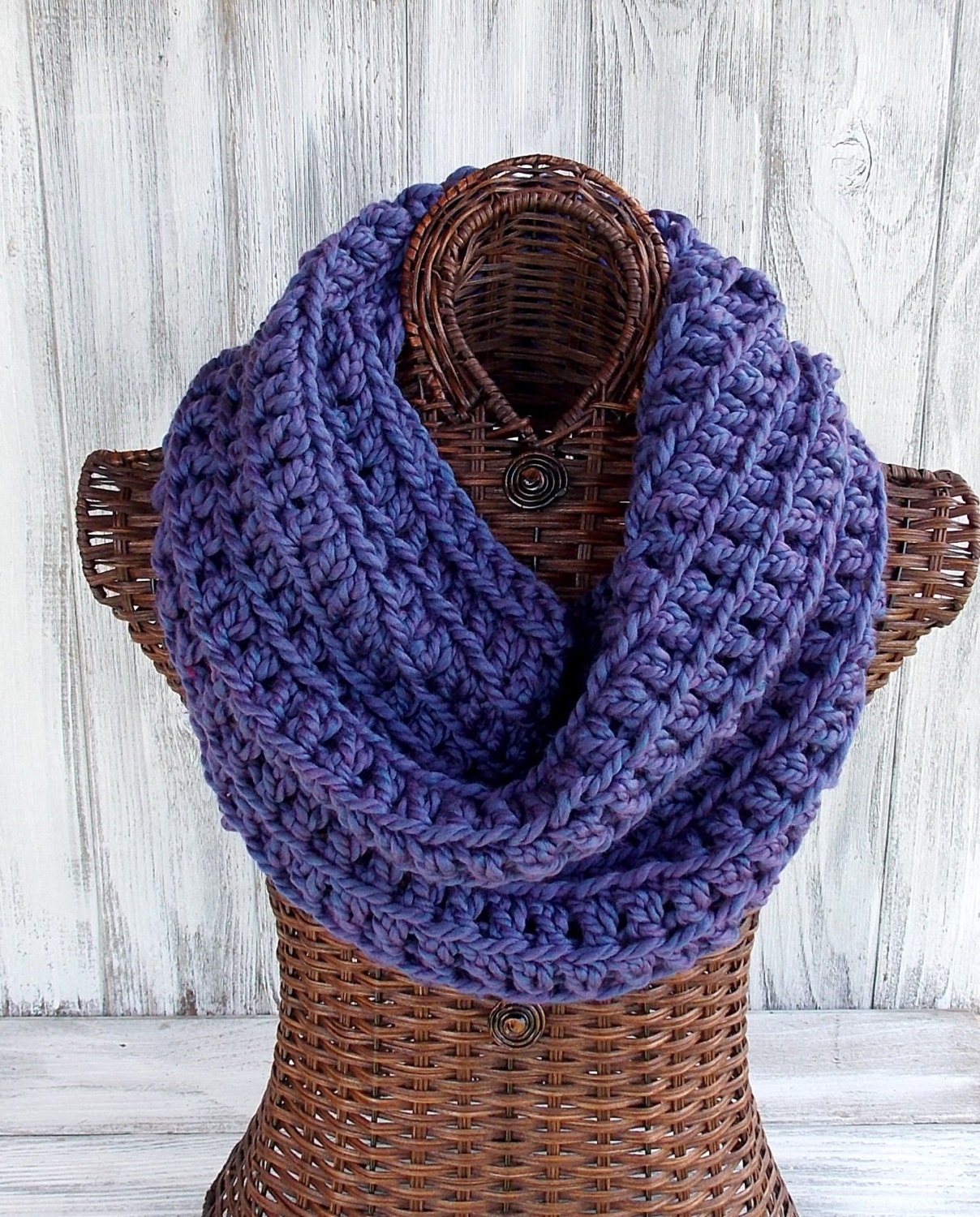 Crocheted violet cowl, chunky casual chic fashion accessory for women, one scarf donated with purchase - BelleAdora