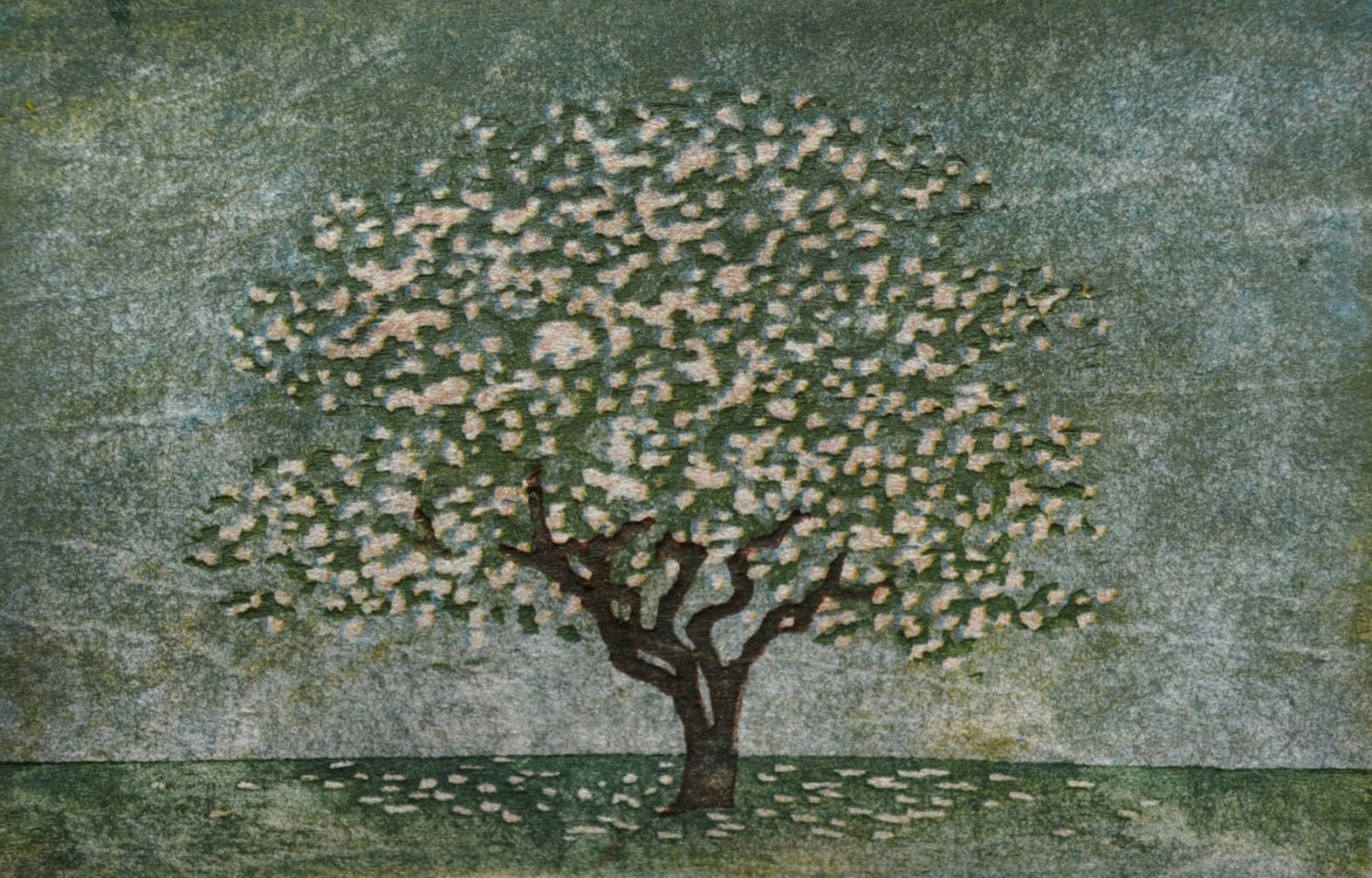 Original Hand Pulled Fine Art Print - APRIL III reduction woodblock OOAK Limited Edition Landscape
